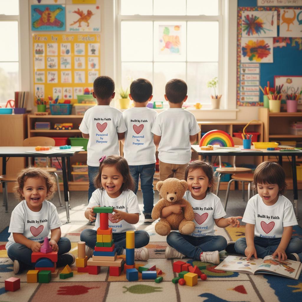 Built by Faith tees with many kids photo